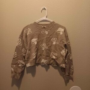 Mushroom Patterned Cropped Sweater